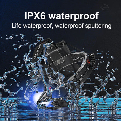 350000000   Lampe frontale LED Ultra puissante Super lumineuse 4000M lampe de poche Rechargeable torche frontale pêche chasse phare 18650