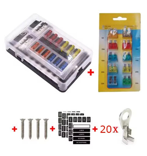 Bloc de fusibles à lame universel 12 voies 6 voies 12V 32V, boîte porte-fusible de voiture, interrupteur de connecteur de fusible automatique marin avec indicateur lumineux LED