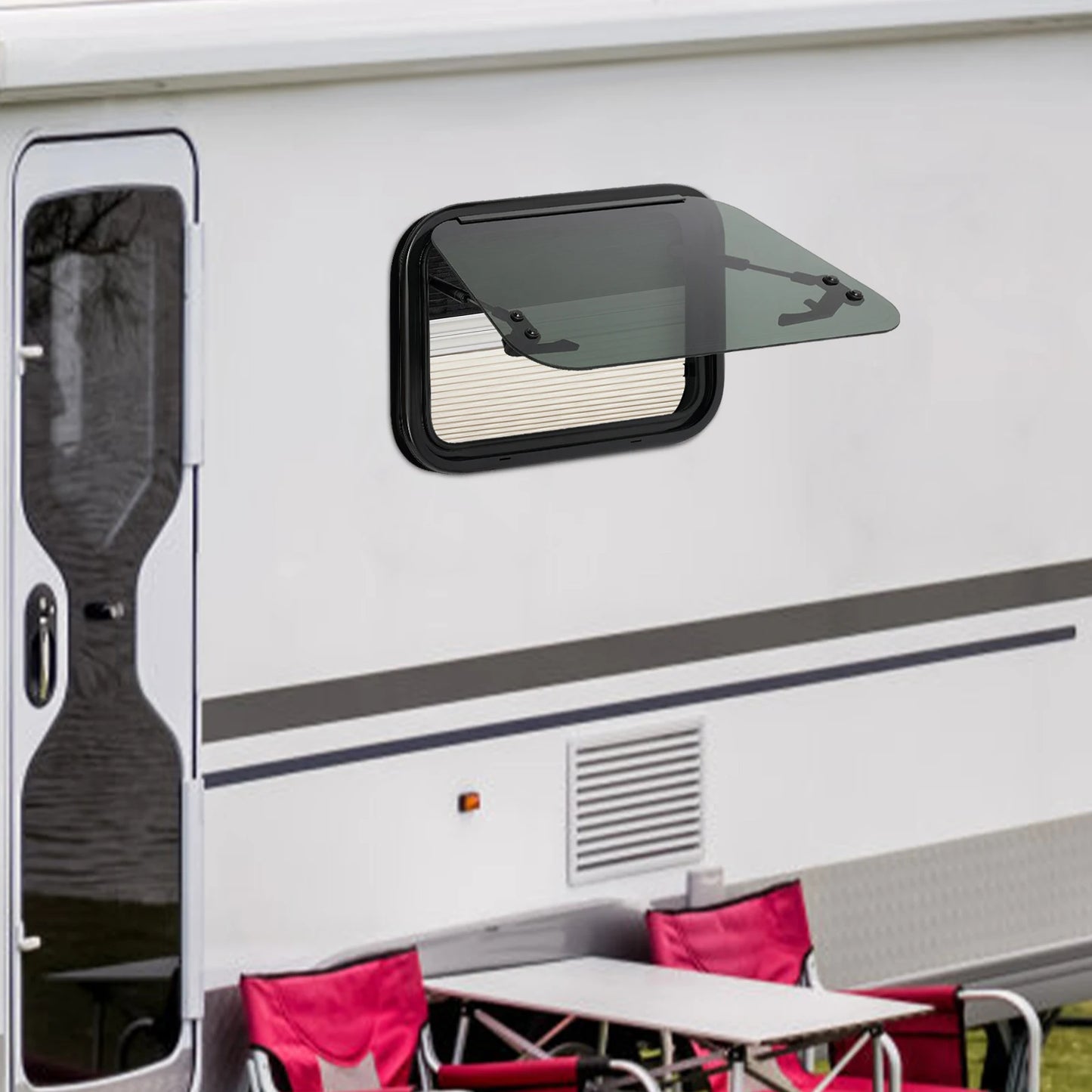 Fenêtre push-out pour camping-car en verre trempé blanc + noir, fenêtres pour caravane et camping-car, caravanes, camping-car, remorques verticales