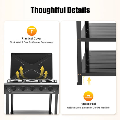 Cuisinière à gaz propano à 5 brûleurs, réchaud de camping à contrôle indépendant de 2,5 kW avec support de jambe et blocage du vent