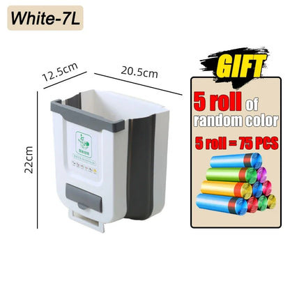 Poubelle pliable murale mince avec sac poubelle, conteneur en plastique suspendu pour cuisine et salle de bains, 7l/10l