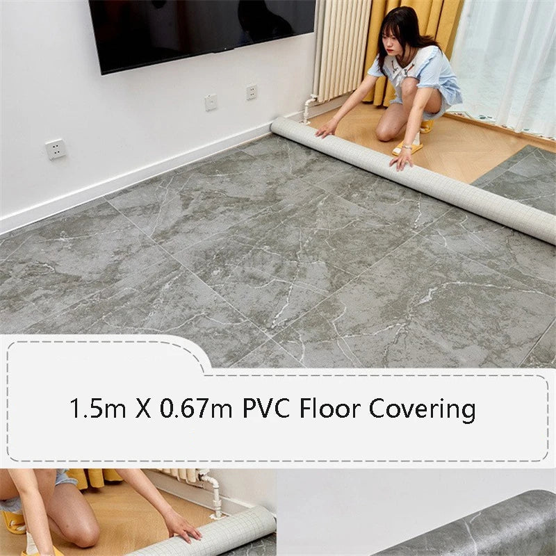 Sol en PVC de 1,5 m x 0,67 m Sol en ciment en cuir directement pavé Sol en plastique domestique épais résistant à l'usure avec tapis de sol auto-adhésif