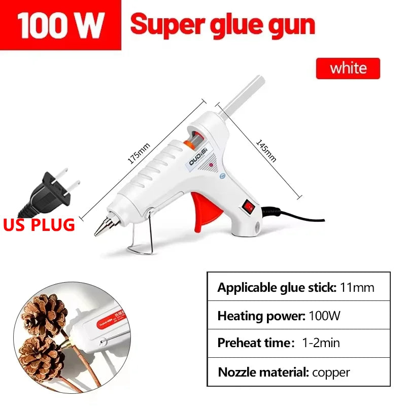 100W pistolet à colle thermofusible bricolage Mini pistolets industriels domestiques outil de réparation électrique utiliser 11mm colle prise américaine navires au hasard par style