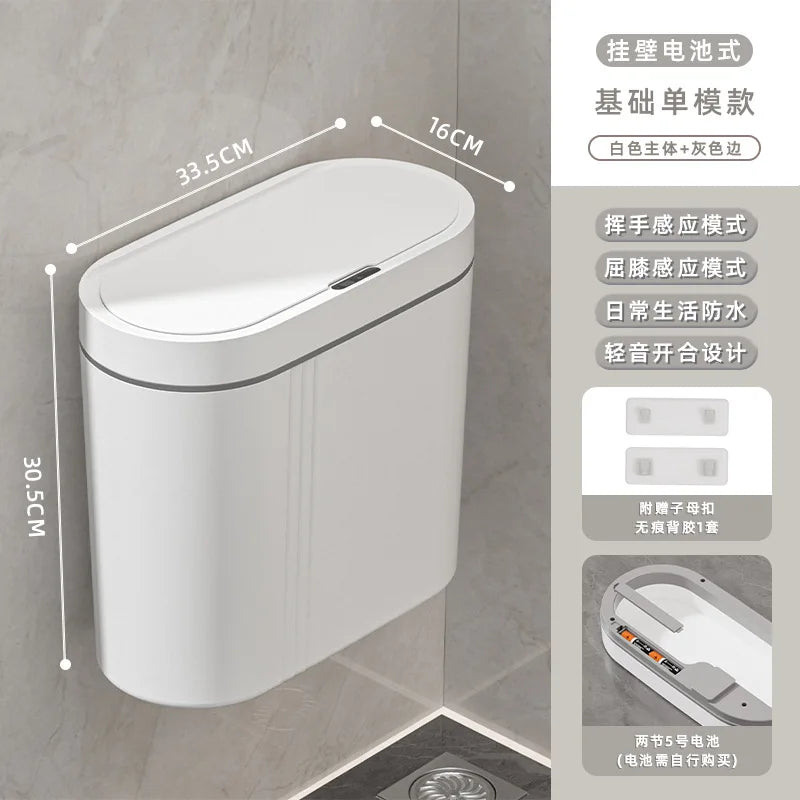 9L capteur intelligent poubelle murale étroite salle de bain toilette poubelle cuisine automatique poubelle étanche poubelle