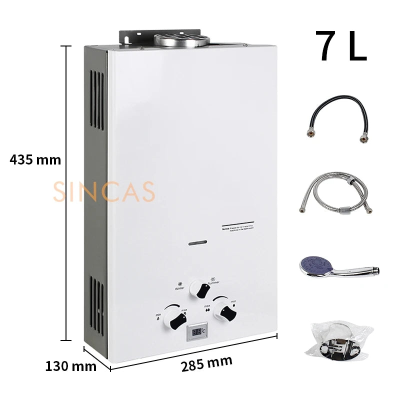 Chauffe-eau Instantané Sans Réservoir au Gaz Propane, Kit de Pommeau de Douche, Camping en Plein Air, 7 L, 8 L, 10 L, 12L