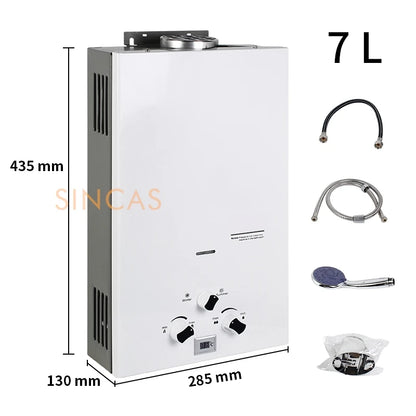 Chauffe-eau Instantané Sans Réservoir au Gaz Propane, Kit de Pommeau de Douche, Camping en Plein Air, 7 L, 8 L, 10 L, 12L