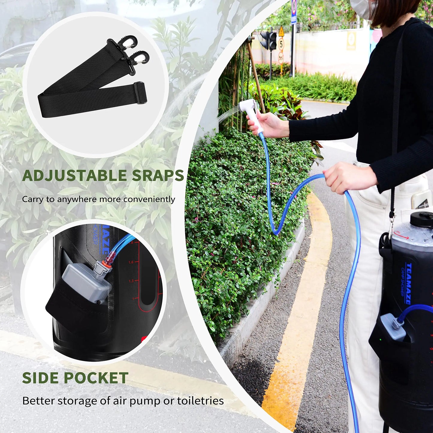 Douche de Camping 12L, sac de douche de Camp Portable avec couvercle à vis amélioré, pompe à pression automatique, fenêtre de niveau d'eau, douche solaire pour la plage