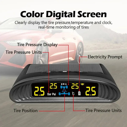 Système de surveillance TPMS de la pression des pneus de voiture SPY, horloge numérique solaire, affichage LCD, système d'alarme de sécurité de la température de la pression des pneus de voiture