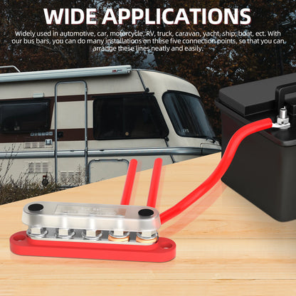 DaierTek Bus Bar 12V bloc de distribution d'énergie avec couvercle 5x1/4 "clous bornier Max 150A 48VDC positif négatif pour Auto