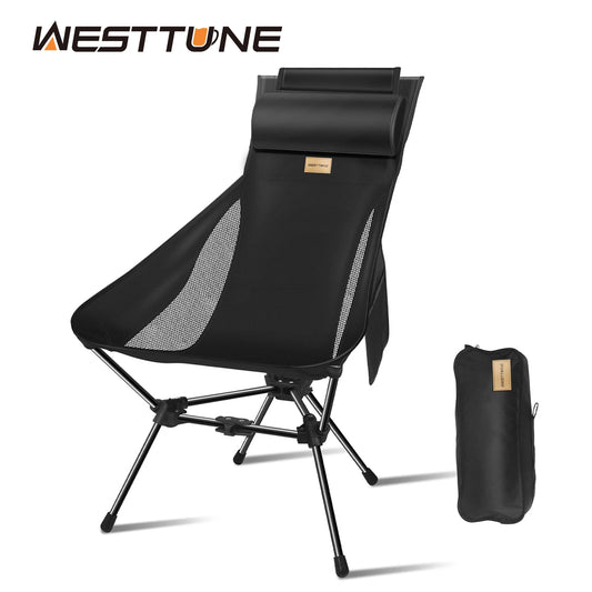 WESTTUNE Chaise de camping pliante légère à dossier haut avec support de tête Chaise longue de plage de pique-nique de voyage en plein air compacte portable