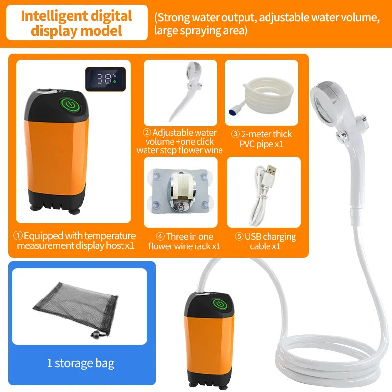 Pompe de douche électrique Portable et Rechargeable, alimentée par USB, étanche, pour Camping en plein air, plage, randonnée, bain pour animaux de compagnie, lavage de voiture