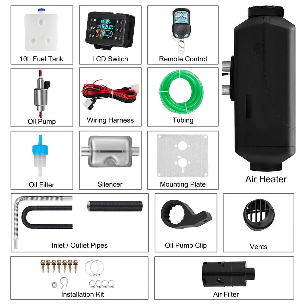 Chauffage à air diesel portable avec moniteur numérique, chauffage de stationnement, économie de carburant et efficace, camions, bateau, camionnette, voiture, 12V, 5KW, 5000W, 24V