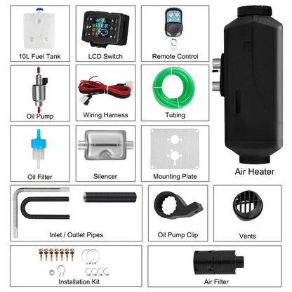 Chauffage à air diesel portable avec moniteur numérique, chauffage de stationnement, économie de carburant et efficace, camions, bateau, camionnette, voiture, 12V, 5KW, 5000W, 24V