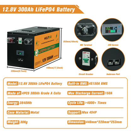 Batterie LiFePO4 12V 24V 48V 100Ah 200Ah 300Ah, BMS intégré, cellules de qualité A, 6000 + Cycle PL, Stock ue