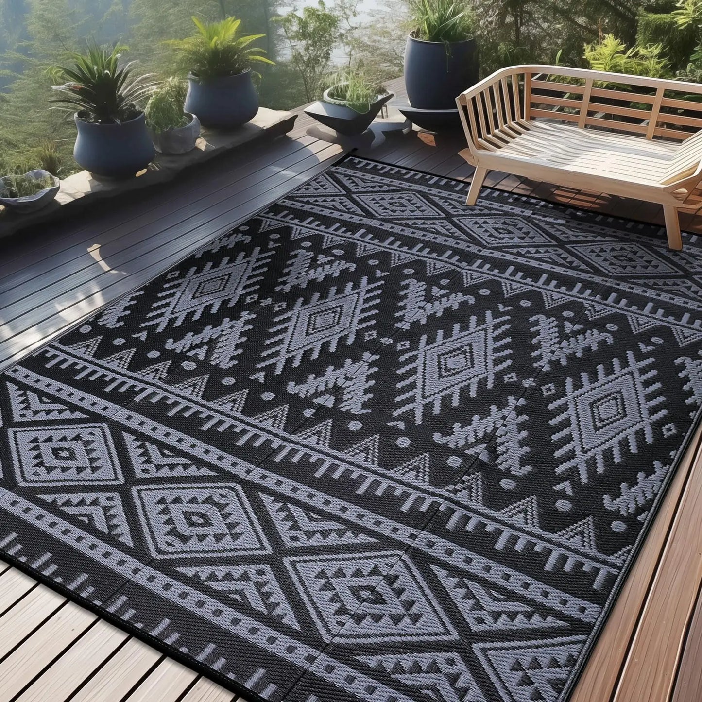Kitinjoy Tapis extérieurs imperméables Tapis de paille en plastique extérieur Tapis de patio Boho Tapis extérieurs intérieurs pour patio Camp Pique-nique Balcon