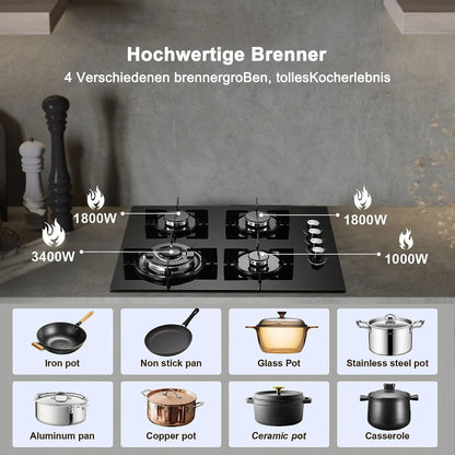 TopStrong 4 brûleurs 60 cm verre céramique cuisinière intégrée gaz naturel propane table de cuisson