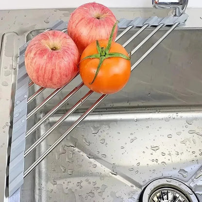 Égouttoir à vaisselle triangulaire enroulable, organisateur d'évier de cuisine, coin sur l'évier, porte-éponge, égouttoir pliable en acier inoxydable