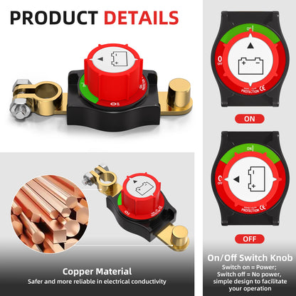 Interrupteur de déconnexion de batterie supérieur 12V-48V, interrupteur d'arrêt de batterie, interrupteur de batterie marche/arrêt négatif pour voitures, véhicules, camping-car et bateaux