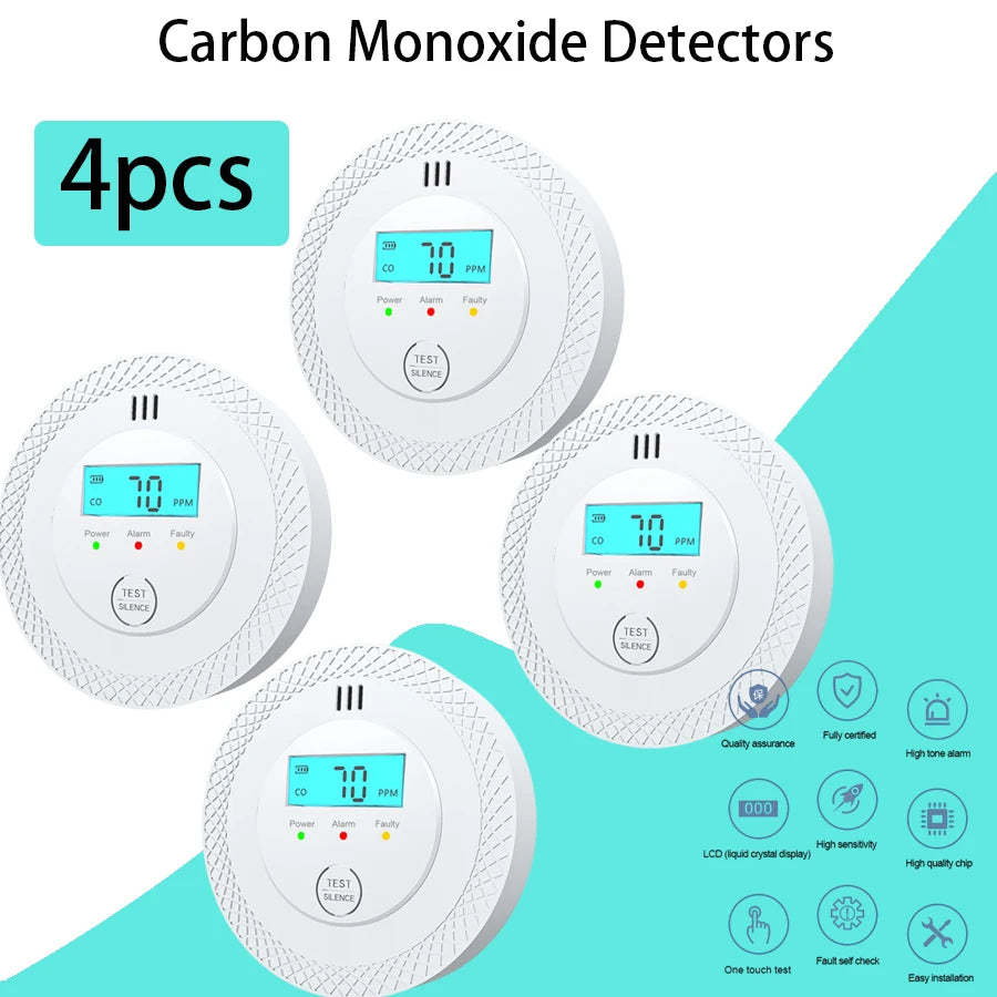 Détecteurs de monoxyde de carbone, détecteurs d'alarme de monoxyde de carbone à piles remplaçables avec affichage numérique et lumières LED
