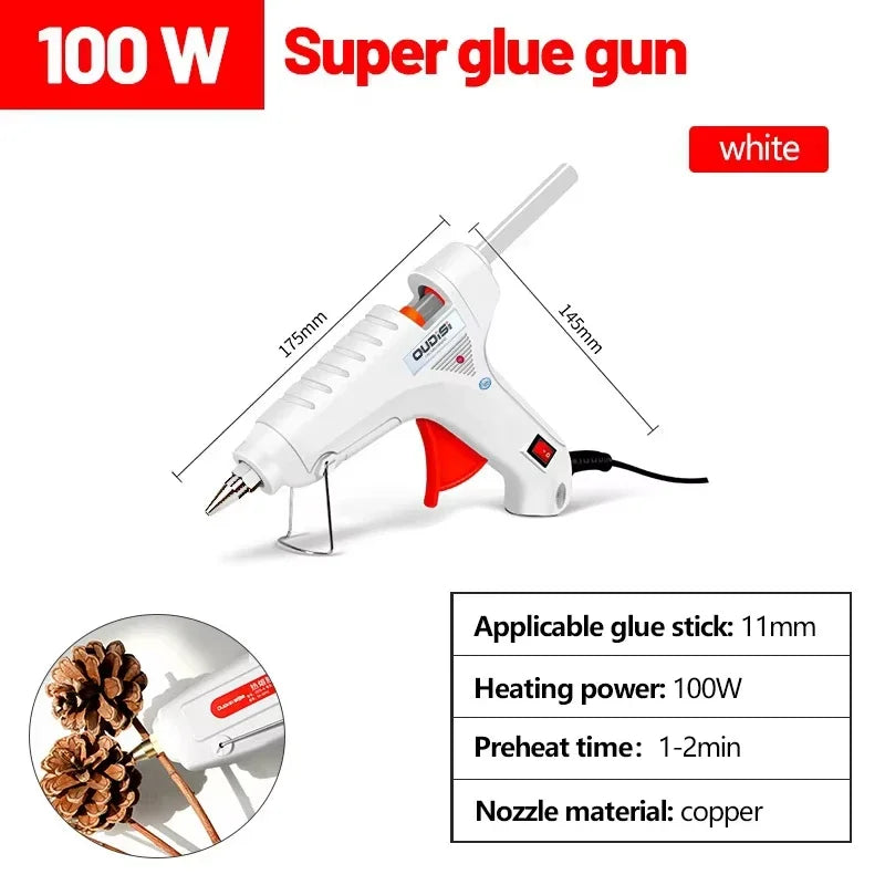100W pistolet à colle thermofusible bricolage Mini pistolets industriels domestiques outil de réparation électrique utiliser 11mm colle prise américaine navires au hasard par style