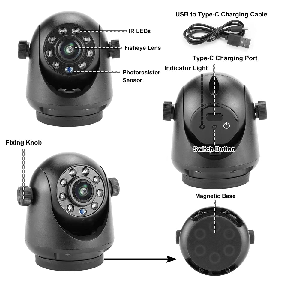 GreenYi-Caméra de recul sans fil à attelage magnétique, WiFi 5G, vision nocturne, aste, remorque, camions, iPhone, Android