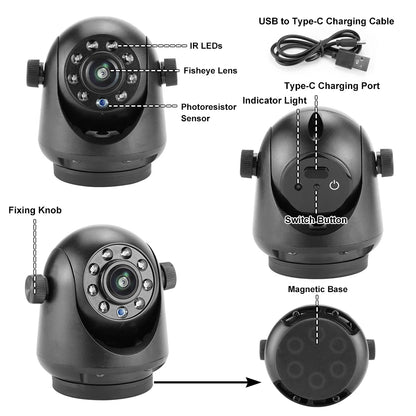 GreenYi-Caméra de recul sans fil à attelage magnétique, WiFi 5G, vision nocturne, aste, remorque, camions, iPhone, Android
