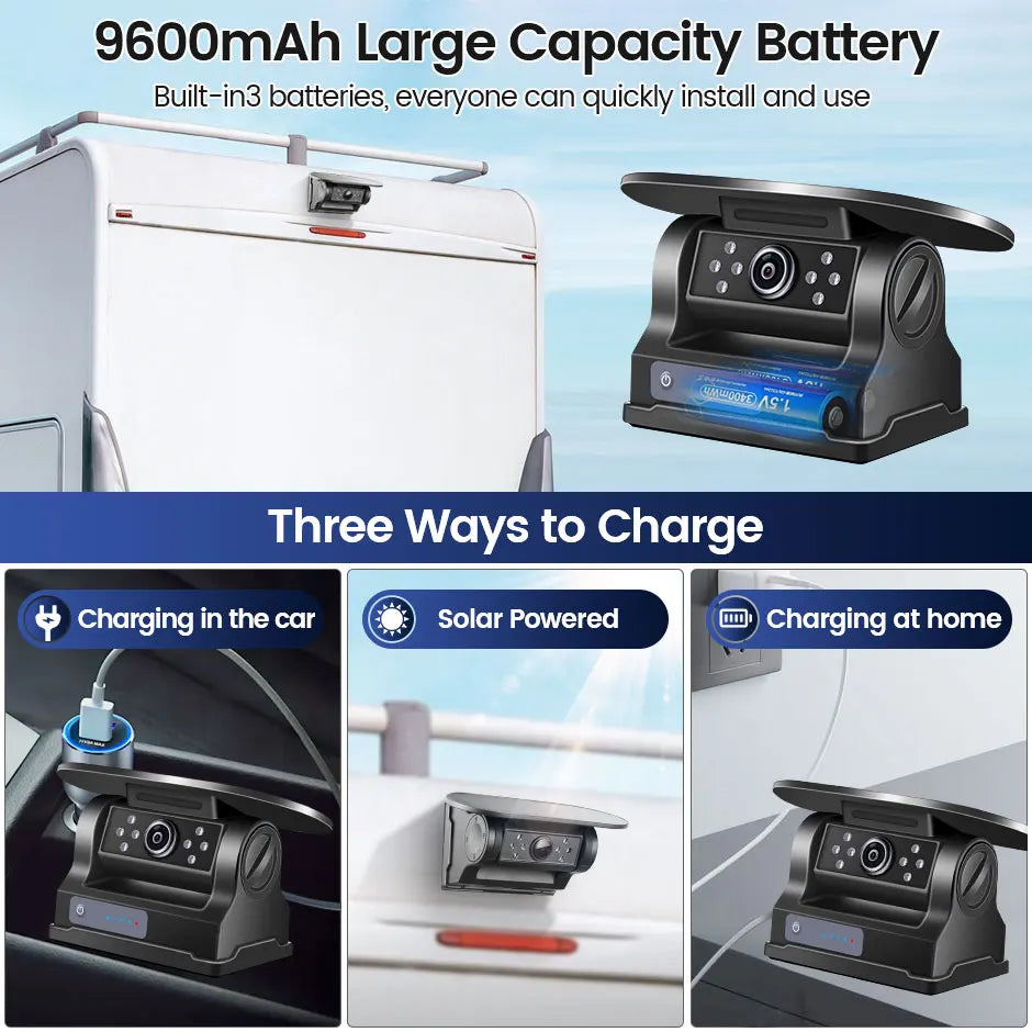 GreenYi 5G WiFi HD caméra solaire de voiture 100M Base magnétique sans fil AI alarme d'angle mort secours pour Bus Van camion RV vue avant arrière