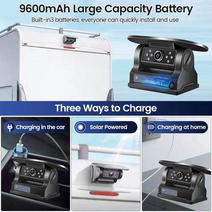 GreenYi 5G WiFi HD caméra solaire de voiture 100M Base magnétique sans fil AI alarme d'angle mort secours pour Bus Van camion RV vue avant arrière