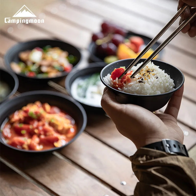 Surface en acier inoxydable noirci revêtue de titane, bol à soupe portable pour camping en plein air