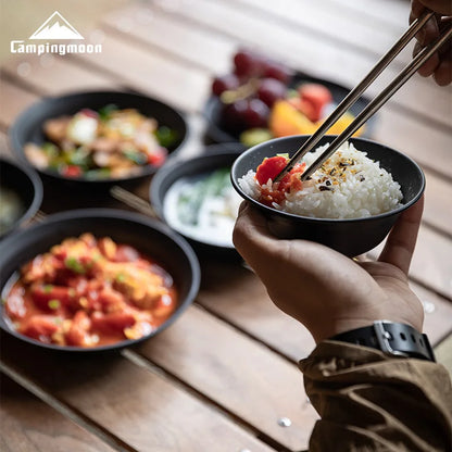 Surface en acier inoxydable noirci revêtue de titane, bol à soupe portable pour camping en plein air