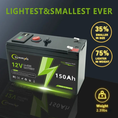 LiFePO4 12V 150Ah  Rechargeable Lithium Battery,Built-in BMS,Perfect for Ride on Toys,solar panels,Fish Finders,Power Wheels