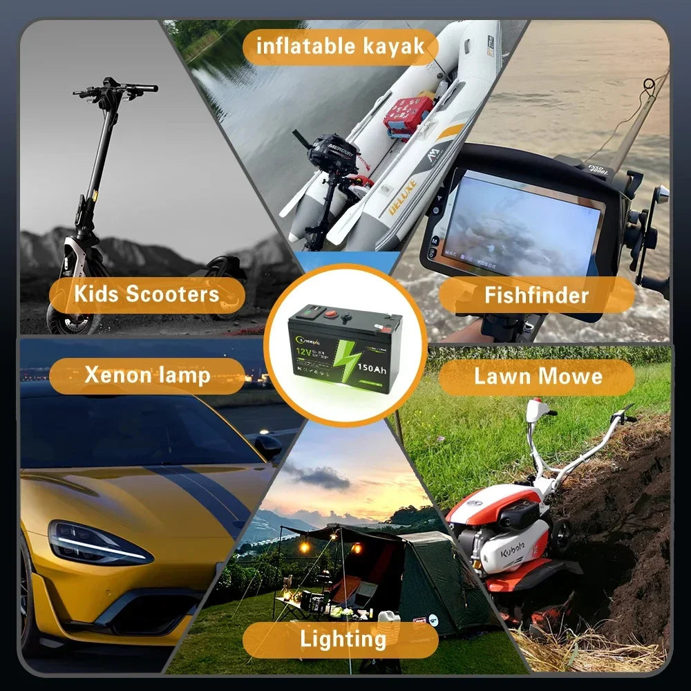 LiFePO4 12V 150Ah  Rechargeable Lithium Battery,Built-in BMS,Perfect for Ride on Toys,solar panels,Fish Finders,Power Wheels