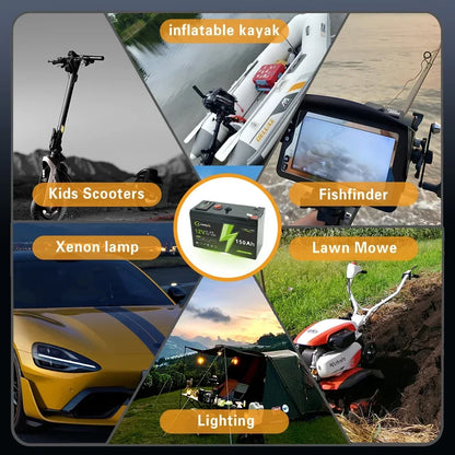 LiFePO4 12V 150Ah  Rechargeable Lithium Battery,Built-in BMS,Perfect for Ride on Toys,solar panels,Fish Finders,Power Wheels