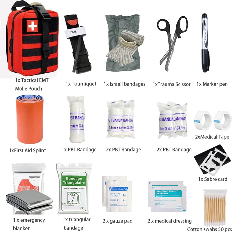 Kit de premiers secours IFAK avec garrot, Kit médical EMT IFAK, sac à dos de survie d'urgence, fournitures d'équipement de Camping, 70 pièces