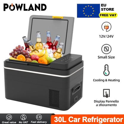 Powland-Réfrigérateur électrique portable pour voiture, 30L, 12V, compresseur, réfrigérateur, congélateur 12, 24V DC, 100-240V AC, refroidisseur pour camping, voyage