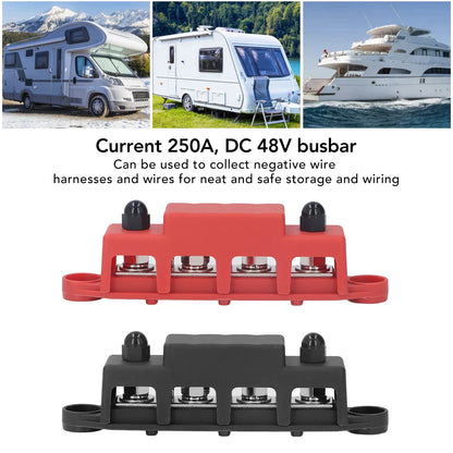Borne de barre omnibus avec couvercle, alimentation de la batterie, nuits de distribution, vis M8 4, automobile, bateau, camion, automobile, automobile, 12V-48V DC, 250A, 2 pièces