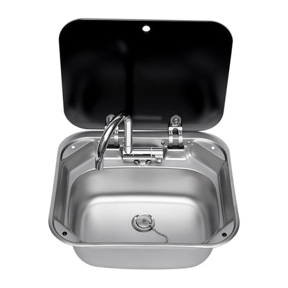 Lavabo à main en acier avec robinet avec robinet plié, couvercle en verre trempé, accessoires de remorque de camping-car pour caravane ou bateau RV