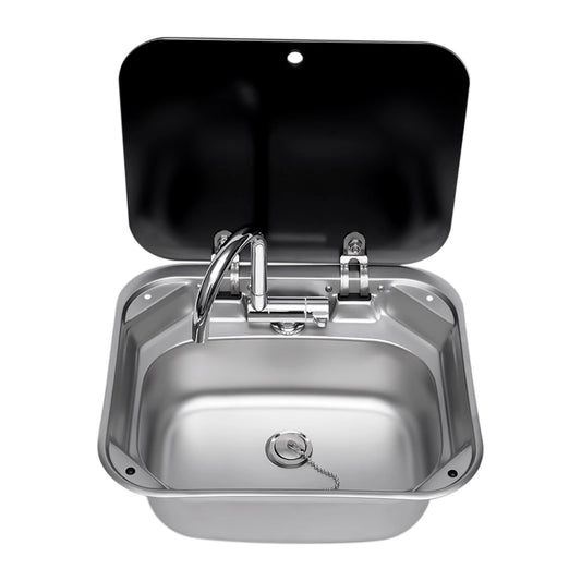 Lavabo à main en acier avec robinet avec robinet plié, couvercle en verre trempé, accessoires de remorque de camping-car pour caravane ou bateau RV