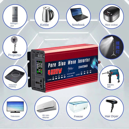 Onduleur à onde sinusoïdale Pure 12V 220V 24V 110V 1000W 2000W 3000W 4000W 5000W DC à AC, convertisseur de puissance Portable pour voiture, onduleur solaire