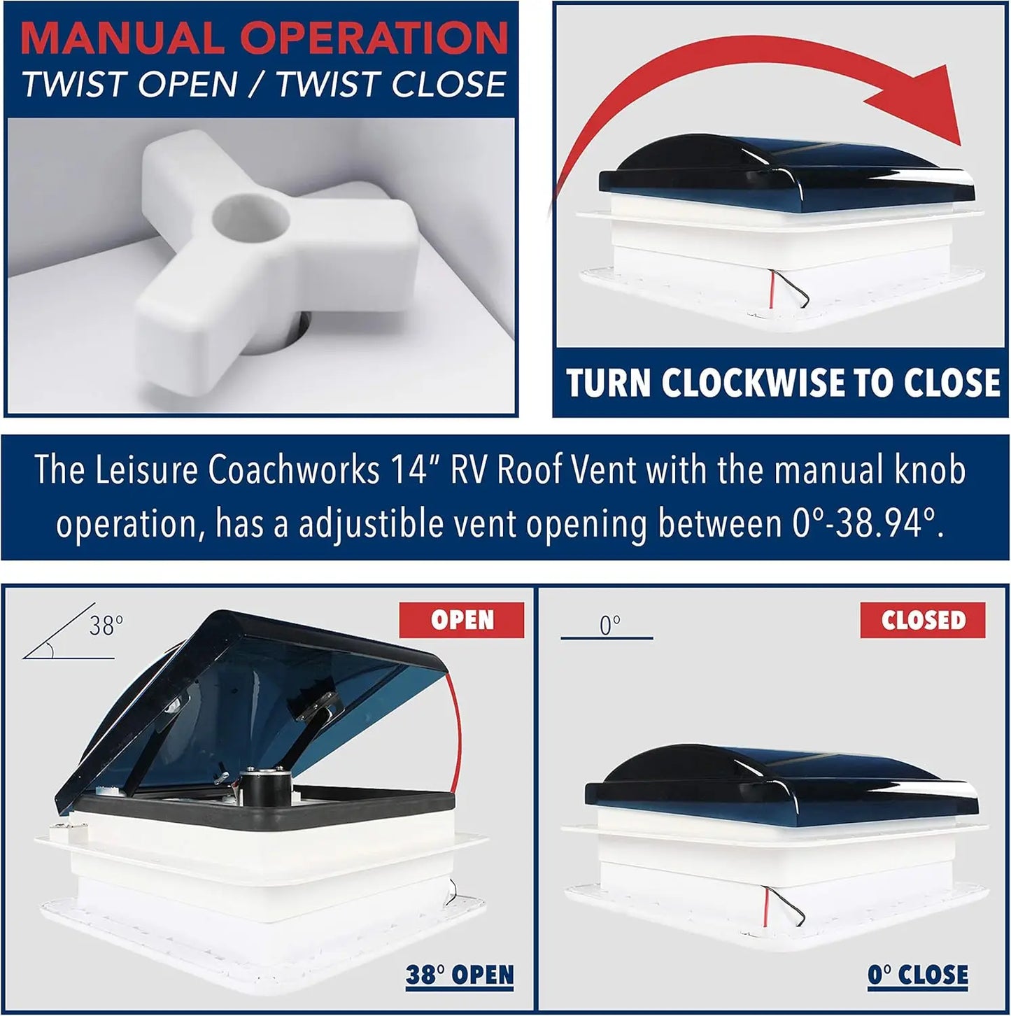 Ventilateur de ventilation pour camping-car avec lumière LED, ventilateur de toit pour camping-car, 3/6 vitesses réversibles, évent de salle de bain 12V/24V pour remorque, camping-car, Van