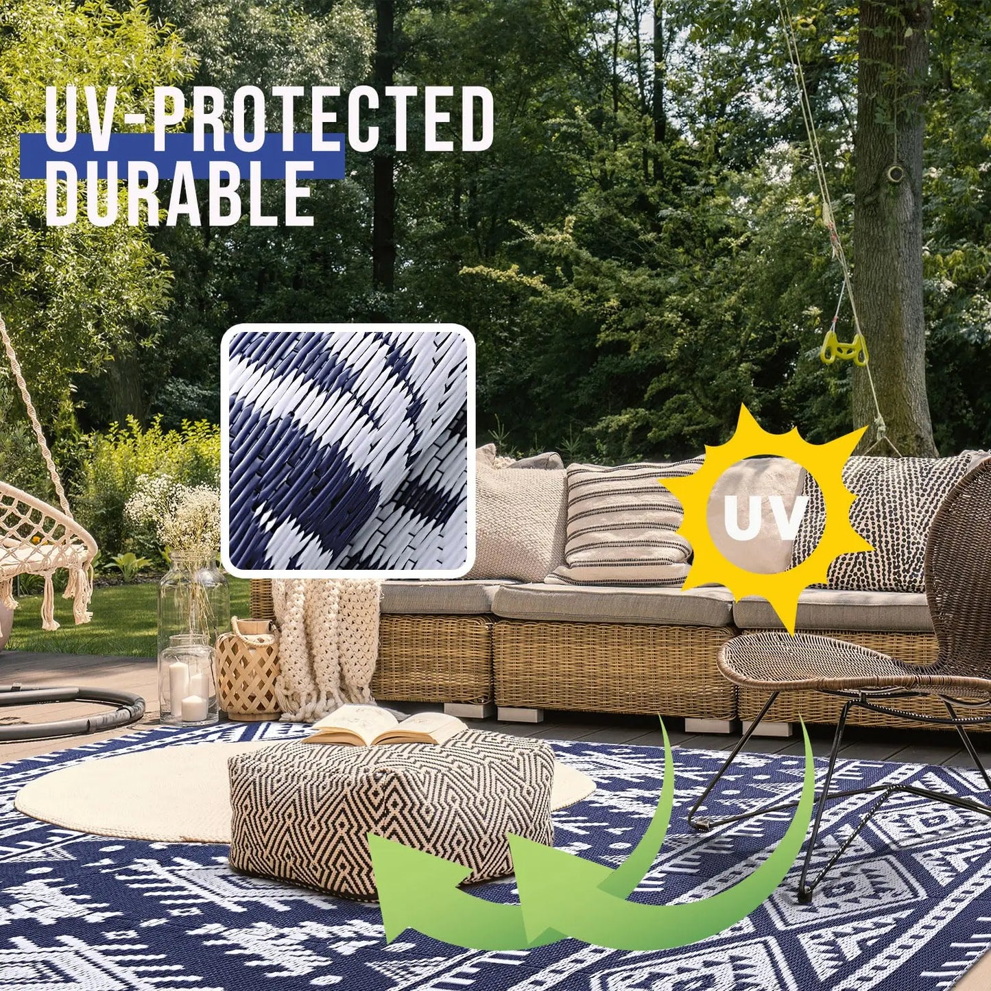 Kitinjoy Tapis extérieurs imperméables Tapis de paille en plastique extérieur Tapis de patio Boho Tapis extérieurs intérieurs pour patio Camp Pique-nique Balcon