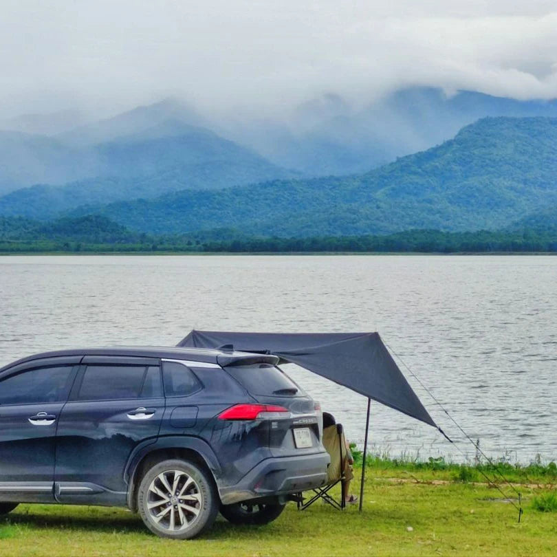 Auvent latéral de voiture en forme de chauve-souris, bâche de revêtement noir 2x3, imperméable, Camping en plein air, abri arrière de voiture à revêtement noir pour Van SUV