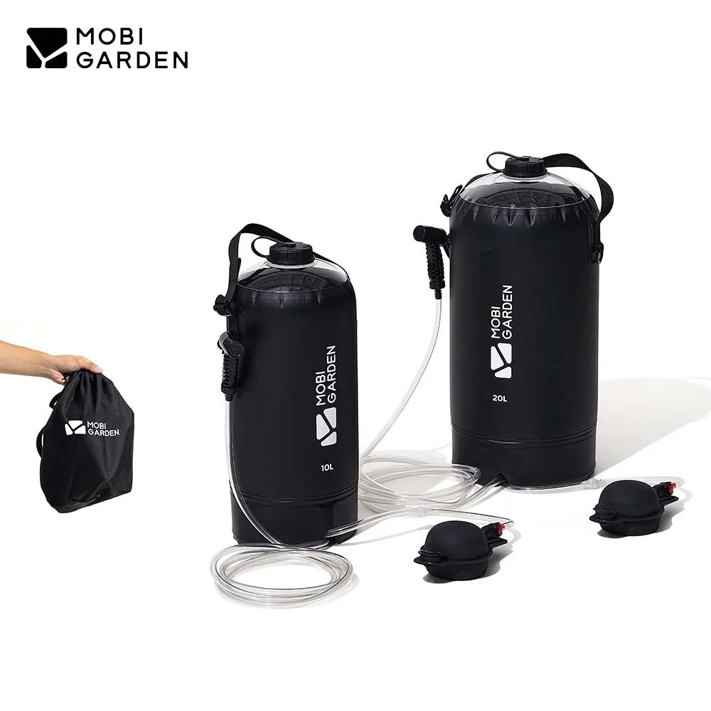 MOBI GARDEN-Sac de douche de camping portable avec pompe à pied à pression et tuyau, sac à dos de douche solaire