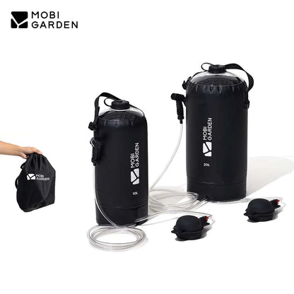 MOBI GARDEN-Sac de douche de camping portable avec pompe à pied à pression et tuyau, sac à dos de douche solaire