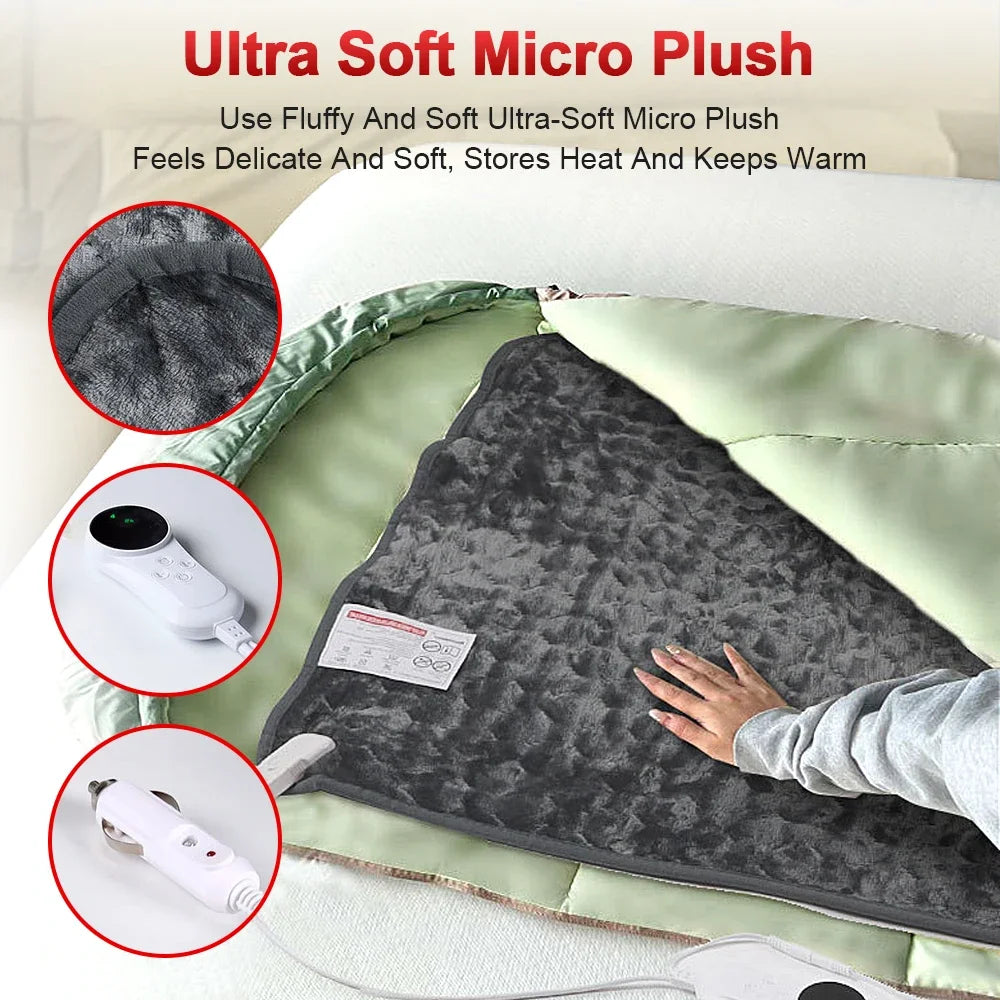 Couverture électrique basse tension pour voiture 12V, avec réglage à 9 niveaux, couverture chauffante ultra douce en micro peluche pour une personne, 150x80cm
