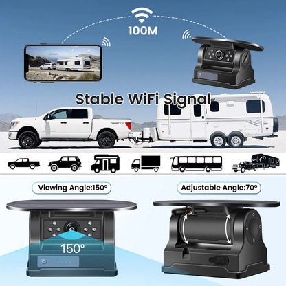 GreenYi 5G WiFi HD caméra solaire de voiture 100M Base magnétique sans fil AI alarme d'angle mort secours pour Bus Van camion RV vue avant arrière