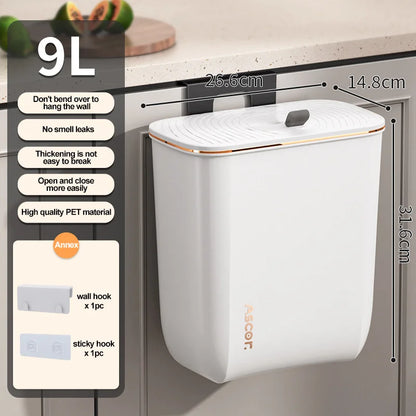 Poubelle suspendue, porte d'armoire de cuisine, poubelle murale, panier poubelle de recyclage avec couvercle, accessoires de salle de bains et de cuisine