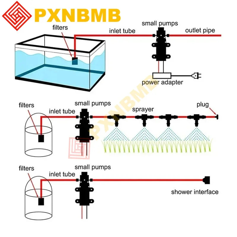 pompe à eau 12v Pompe à membrane haute pression Dc 12V 120PSI 60W 5L/Min, Mini pompe électrique auto-amorçante, Machine à laver à eau, pulvérisation de pesticides