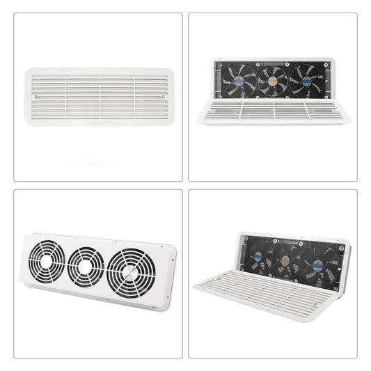 Ventilateur de réfrigérateur RV 12V, trois ventilateurs, ventilateur de ventilation latéral silencieux avec filet de protection pour camping-car, Yacht, bateau, ventilateur de réfrigérateur RV