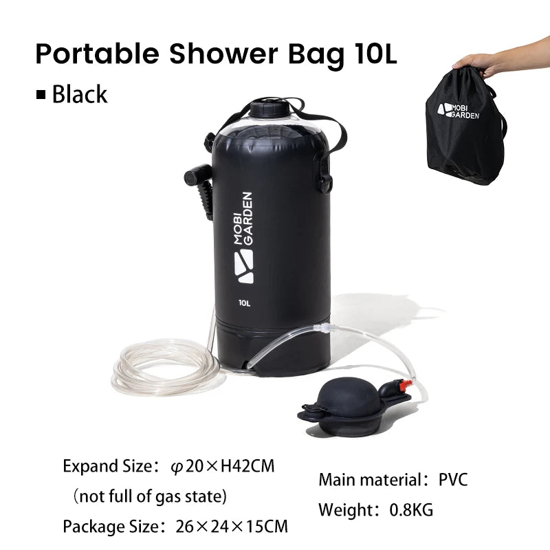 MOBI GARDEN-Sac de douche de camping portable avec pompe à pied à pression et tuyau, sac à dos de douche solaire